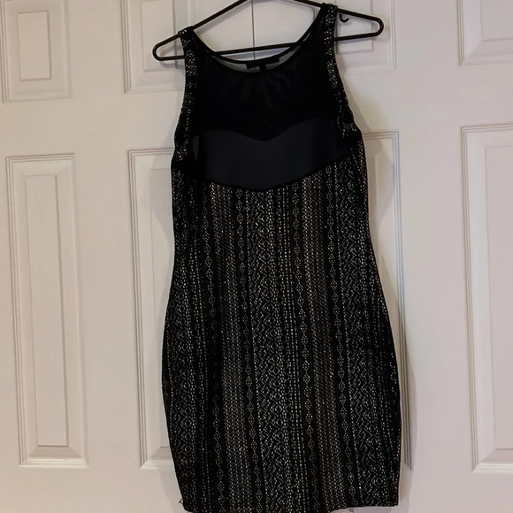 Femme vintage 80s Style sheer shiny detail lace cocktail mini body con dress - Picture 6 of 13